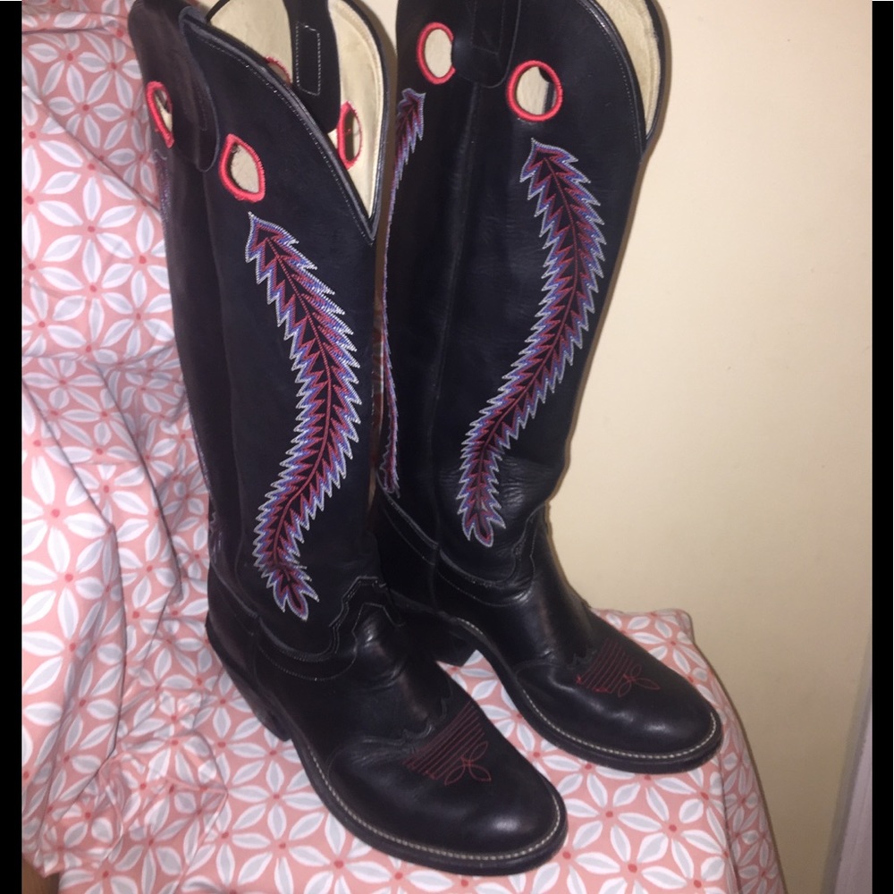 Black Tall Cowboy Boot all Leather
